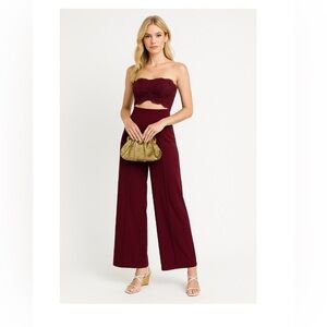 Love University Strapless deep burgundy Jumpsuit w/Lace Crochet Bustier. MED.